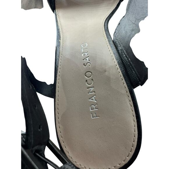 Franco Sarto Georgette Sandals Wedge Heel Open Toe Black Leather Womens US 7.5M - Picture 3 of 9